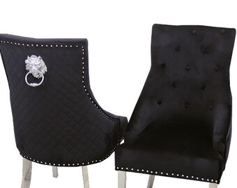 Bentley Chrome Knocker Black Velvet Dining Chair