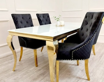 Bentley Gold Knocker Black Velvet Dining Chair