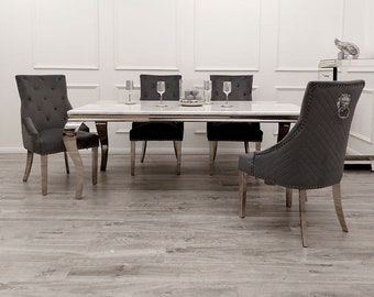 Bentley Chrome Knocker Dark Gray Velvet Dining Chair