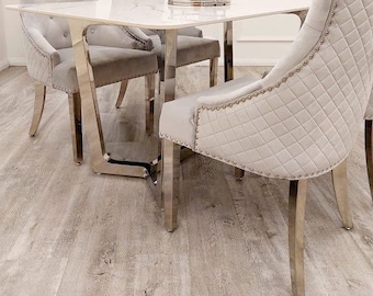 Bentley Chrome Knocker Light Gray Velvet Dining Chair