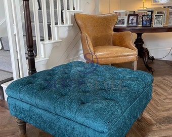 Deep Chesterfield Footstool - Coffee Table - Pouffe - Available In Various Colors & Fabrics