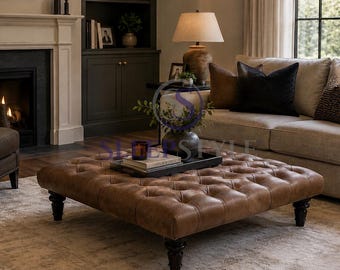 Chelsea Genuine Leather Chesterfield Footstool - Coffee Table - Pouffe