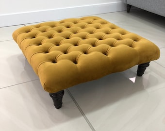 Various Sizes Chesterfield Upholstered Footstool - Coffee Table - Pouffe - Available In Various Colors & Fabrics