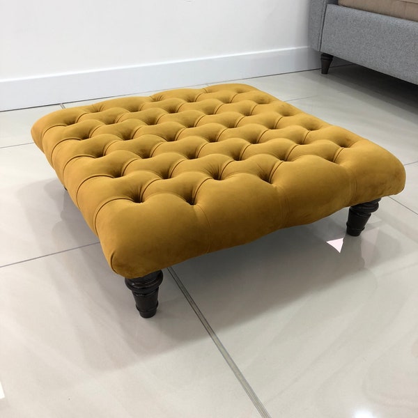 Various Sizes Chesterfield Upholstered Footstool - Coffee Table - Pouffe - Available In Various Colors & Fabrics