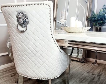 Bentley Chrome Knocker Cream Velvet Dining Chair