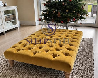 Large 120 cm x 90 cm Chesterfield Footstool - Coffee Table - Available In Various Colors & Fabrics