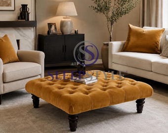 Chesterfield Upholstered Footstool Coffee Table - Available In All Sizes, Choice Of Fabrics