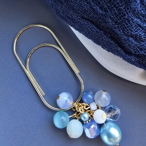 Blue Paperclip Charms|Planner Bookmarks|Accessories for Planners| Wide Paperclips|Glass Bead Charms| Bead Charms| Stone Beads