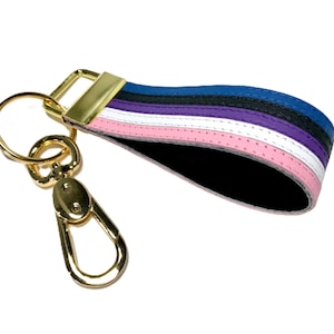 Genderfluid Pride Flag Leather Keychain - Non-Binary LGBTQ Key Ring, Key Chain Gift, Accessory
