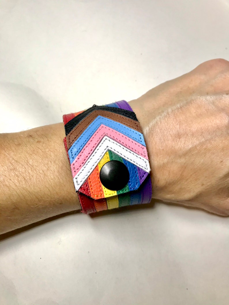 Progress Pride leather bracelet lgbt allinclusive jewelry Etsy