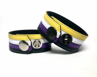 Nonbinary Pride Leather Bracelet Cuff Non Binary NB Enbie Enby