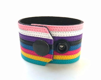 Genderfluid Pansexual Pride Leather Bracelet Cuff Gender Fluid Pan