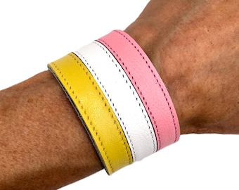 Twink Pride Flag Leather Bracelet Cuff Armband, MLM Jewelry, Men Loving Men Accessory, LGBT Gift, Vincian Jewelry
