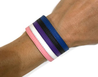 Queerfluid Pride leather bracelet Genderfluid Gender fluid gender-fluid