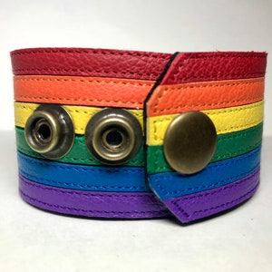 Gay Pride Rainbow Leather Bracelet Cuff LGBTQIA Wide Colorsoverpride Colors Over Pride Queer