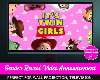 TWIN GIRLS Gender Reveal digital announcement gender reveal video movie Wall projection Messaging Customized