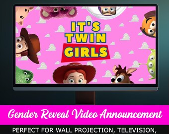 TWIN GIRLS Gender Reveal digital announcement gender reveal video movie Wall projection Messaging Customized