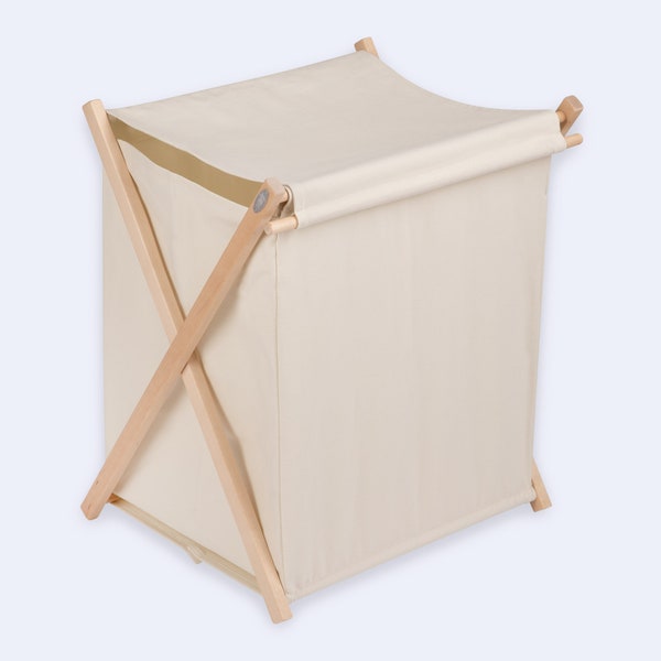 Off-white cotton fabric laundry hamper, basket. Valge puuvillasest kangast pesukorv. Värvus naturaalvalge.