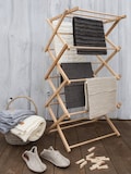 Wooden foldable clothes airer, clothes drying rack. Beautiful and space saving, subtle nordic hygge to your home. Puidust pesukuivatusrest.