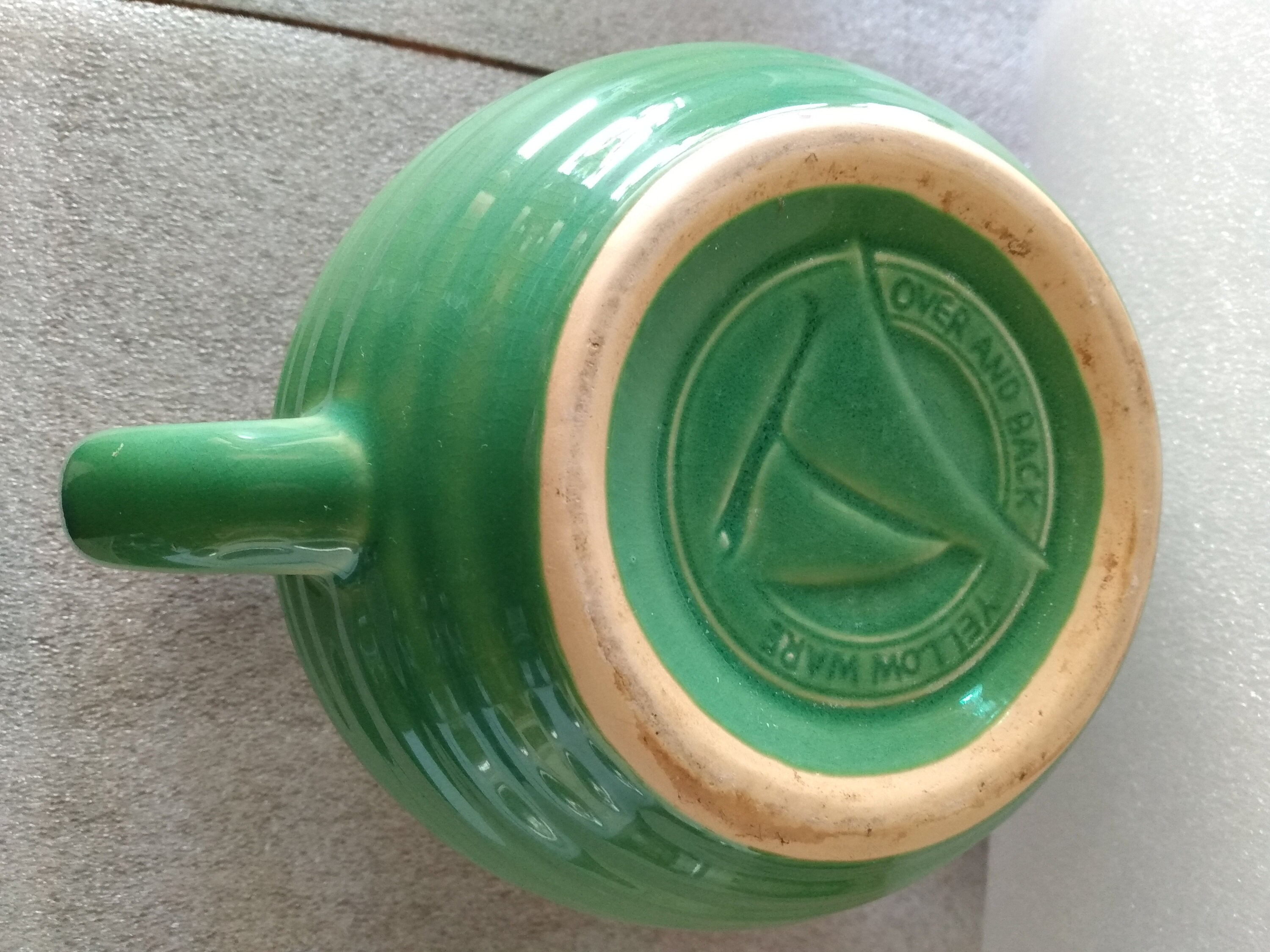 Over and Back Yellow Ware Beehive Ringware Pitcher Green Glaze Etsy