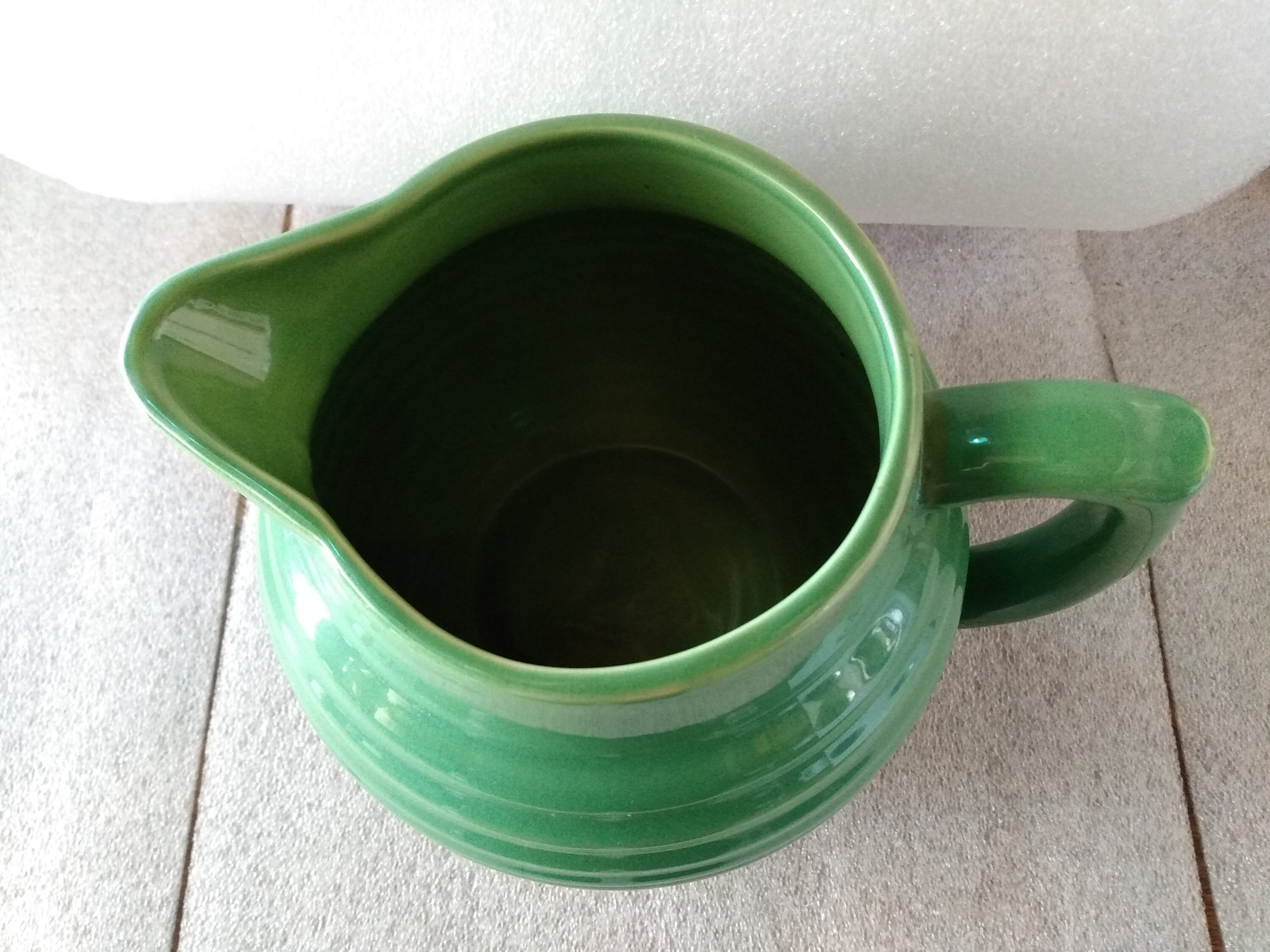 Over and Back Yellow Ware Beehive Ringware Pitcher Green Glaze Etsy