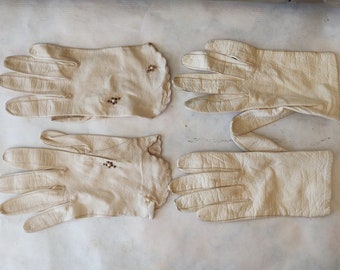 2 paires de gants pour femme Mid-Centuey en chevreau blanc ivoire 6 1/2