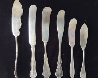 6 Antique Silver Plate Butter Knives