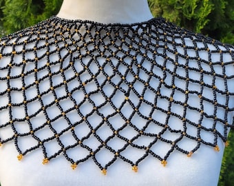 Black & Gold Beaded Collar Necklace