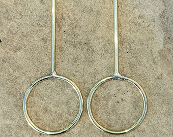 Small Linear Hoop Brass Earrings