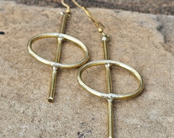 Mid Linear Hoop Brass Earrings