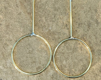 Large Linear Hoop Brass Earrings