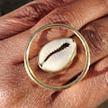 Circle Cowrie Shell Adjustable Brass Ring