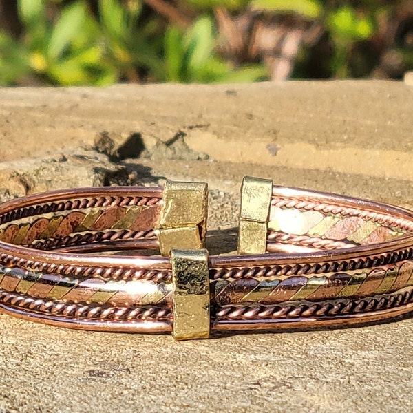 Flat Twist Brass & Copper Unisex Bracelet