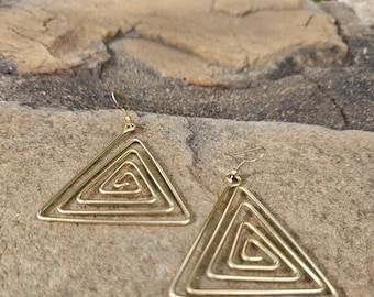 Triangular Labyrinth Brass Earrings