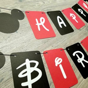 Mickey Mouse Inspired Birthday Banner, Red, Black, White, Disney, Photo Prop