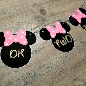 Oh Two-dles Minnie Mouse Inspired Highchair Banner, 2nd Second, Pink, Gold, Twodles Banner, Triplets, Photo Prop, Paper Flag Banner