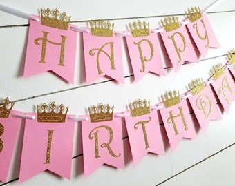 Princess Birthday Banner, Pink, gold, crowns, 1st birthday, Photo Prop