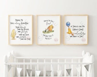 Classic Winnie The Pooh Quote Nursery Prints Collection Multiple Sizes | Printable Nursery Artwork | Classic Children, Kids, Baby Nursery