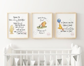 Classic Winnie The Pooh Quote Nursery Prints Collection Multiple Sizes | Printable Nursery Artwork | Classic Children, Kids, Baby Nursery