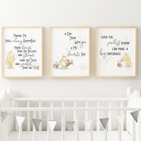 Láminas clásicas de Winnie the Pooh para habitación infantil: colección de arte mural imprimible, decoración para habitación de bebé, arte infantil, descarga instantánea