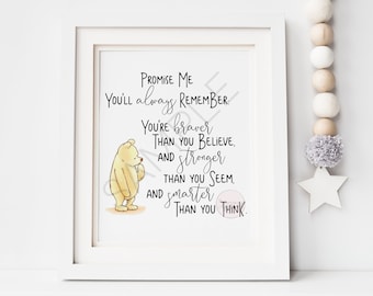 Promise Me You'll Always Remember Classic Winnie the Pooh Printable Quote | Children's room decor Wall Art | Classic Pooh Nursery Decor