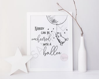 Nobody Can Be Uncheered With A Balloon Winnie the Pooh Print | Digital Printable Quote | Nursery Decor, Party Printable, Instant Download