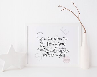 As Soon As I Saw You I Knew A Grand Adventure Was About To Start | Landscape Classic Pooh Quote | Digital Nursery Print | Party Printable