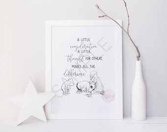 A Little Consideration, Makes All The Difference, Eeyore Quote | Classic Winnie the Pooh Printable Quote | Children, Kids, Nursery Prints