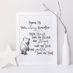 Promise Me You&#39;ll Always Remember Classic Winnie the Pooh Printable Quote | Children&#39;s room decor Wall Art | Classic Pooh Nursery Decor