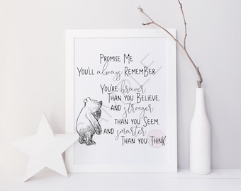 Promise Me You'll Always Remember Classic Winnie the Pooh Printable Quote | Children's room decor Wall Art | Classic Pooh Nursery Decor
