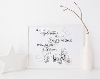 A Little Consideration, Makes All The Difference | Classic Winnie the Pooh Printable | Landscape Quote | Classic Nursery Decor | Party Decor
