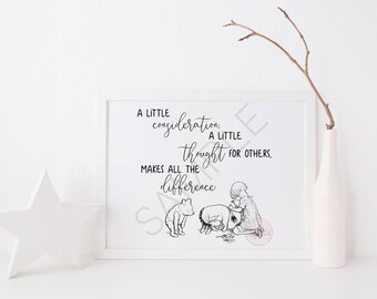 A Little Consideration, Makes All The Difference | Classic Winnie the Pooh Printable | Landscape Quote | Classic Nursery Decor | Party Decor