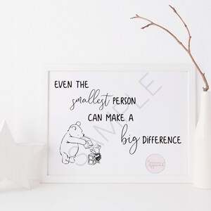 Even The Smallest Person Can Make Big Difference | Classic Winnie the Pooh Printable | Landscape Quote | Classic Nursery Decor | Party Decor