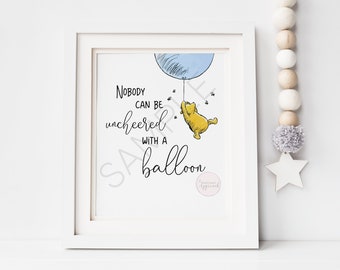 Nobody Can Be Uncheered With A Balloon Winnie the Pooh Print | Digital Printable Quote | Nursery Decor, Party Printable, Instant Download